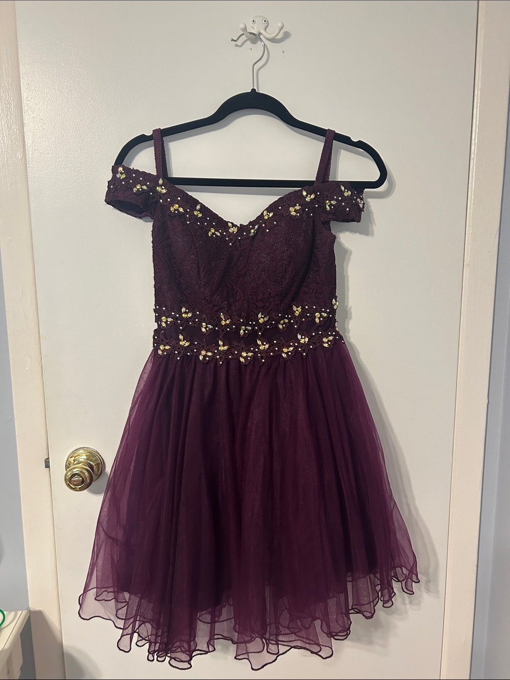 Embellished Off-Shoulder Burgundy/ Plum Formal Dress